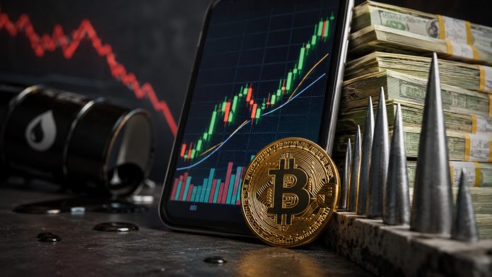 Криптовалюта та графік зміни курсу на екрані смартфона