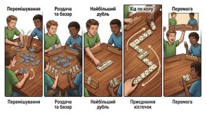 покрокова ілюстрація гри в доміно